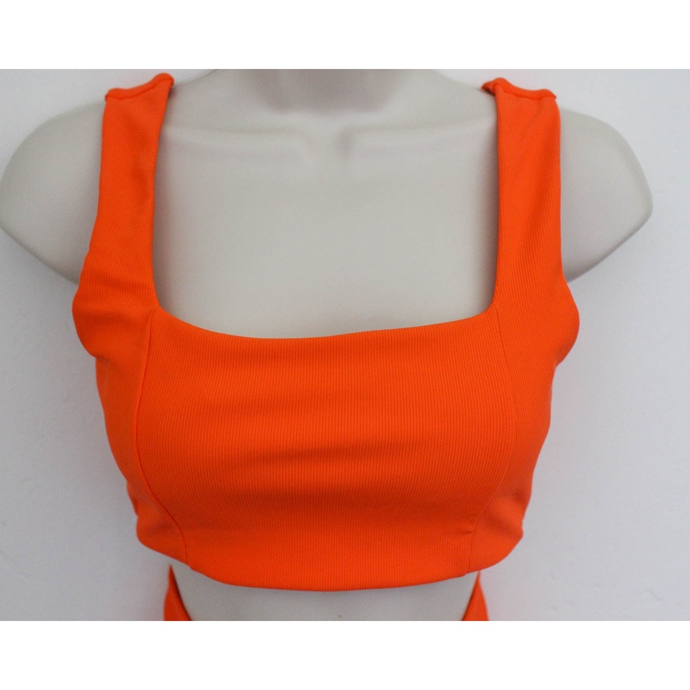 Wilo The Label Activewear Set Small Orange Ribbed Crop Top Biker Shorts 2-Piece - Picture 2 of 5